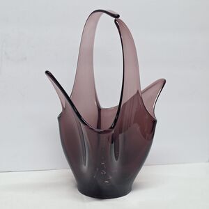 Vintage Amethyst Viking Swung Glass Handkerchief Basket Vase MCM
